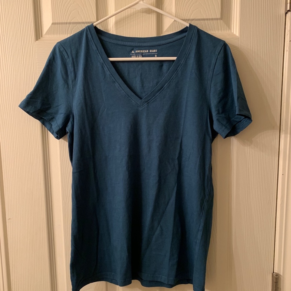 American Giant Blue V-Neck T-Shirt